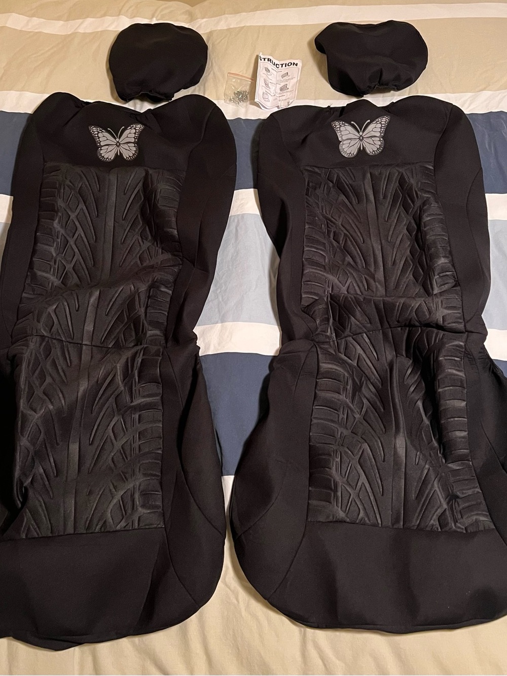 Black Butterfly Embroidered Car Seat Covers Set